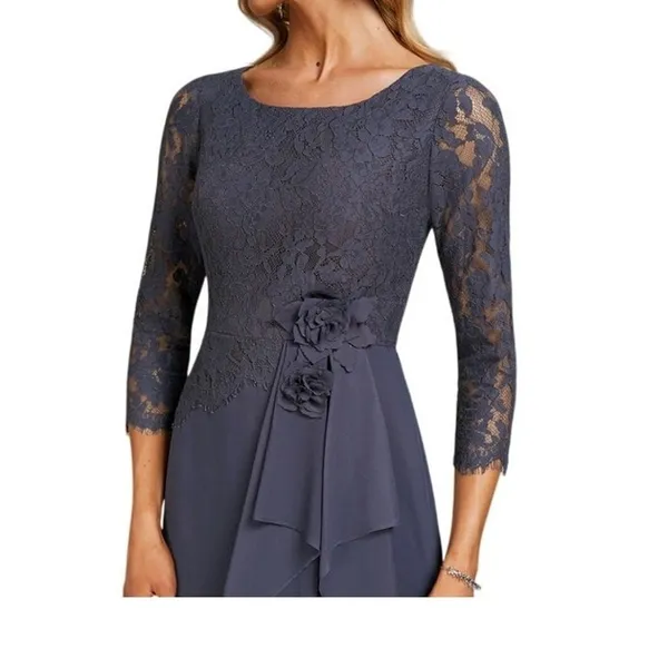 JJs House Evening Dress 8 Stormy Blue 3D Floral Cascading Ruffles Wedding 271457 - Image 4