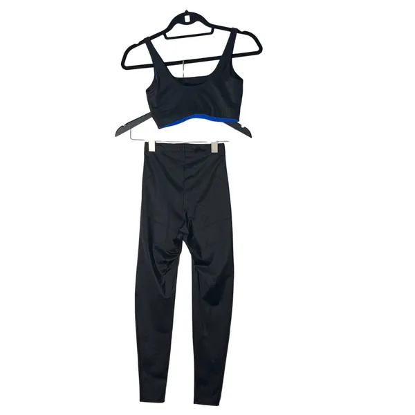YITTY Lizzo Activewear Set Bra Top Leggings Athletic Workout Gym Blue Trim XS - Image 3