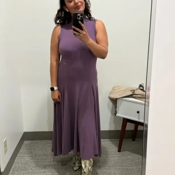 Peter Som Purple Mockneck Midi Dress Medium Cotton Office Work Designer $440 - Image 4