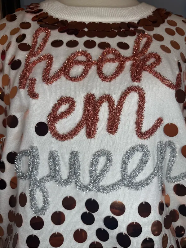 Queen of Sparkles Hook 'em queen University of Texas Longhorns sequined sweater - Image 3