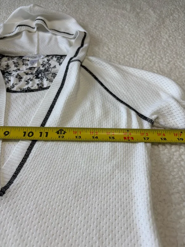 LOFT Plunging V-Neck Waffle Thermal Pullover Hoodie Black Contrast Trim Size S - Image 4