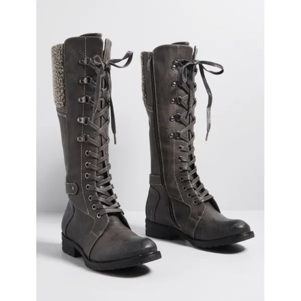Spring Step Snowball Boots Grey Lace-Up Tall Knee-High Vegan Leather Flat Low 37 - Image 2