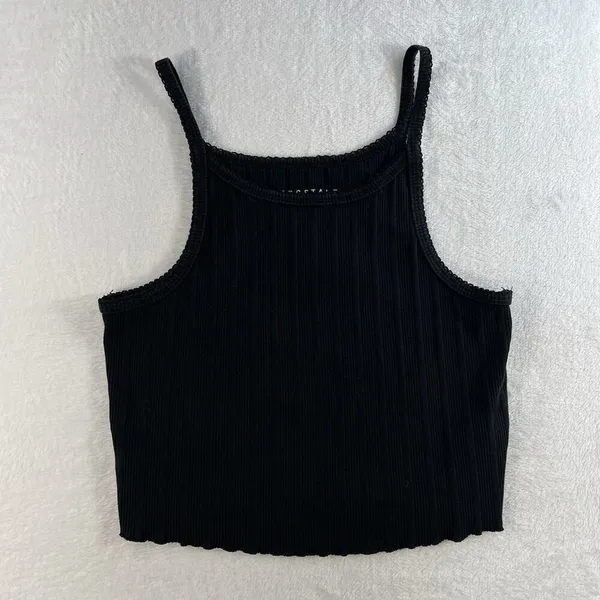 Aeropostale L Ribbed High Neck Cropped Cami Top Lettuce Hem Grunge‎ Whimsy Goth - Image 4