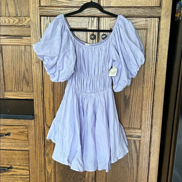 NWT Altar’d‎ State Amabella Puff Sleeve Smocked Waist Lilac Mini Dress Medium - Image 3