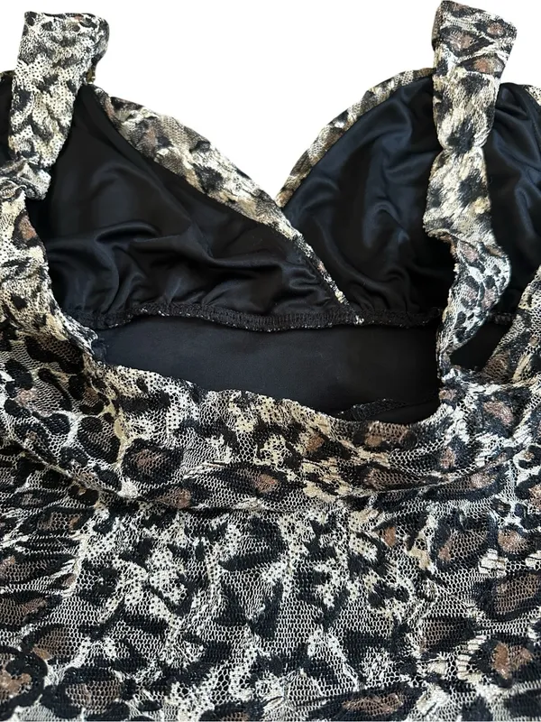 Express Mesh Lace Animal Print Babydoll Ruched Y2K Indie Sleaze Edgy Mob Wife - Image 5