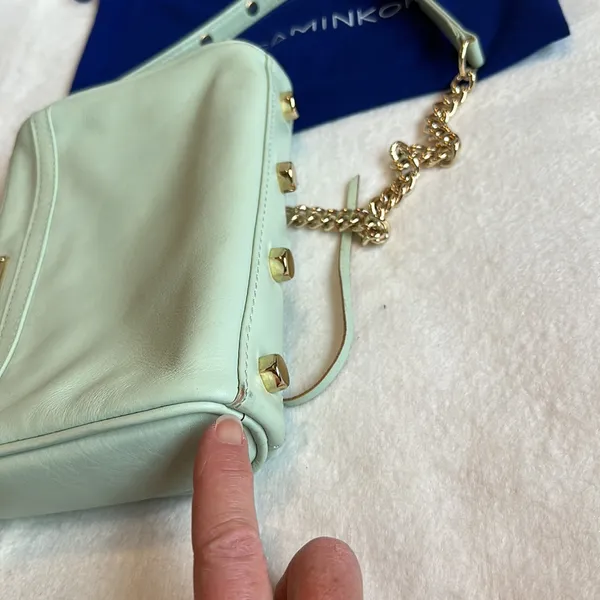 Rebecca MINKOFF Sherbet Green Leather Crossbody Purse Handbag with gold chain - Image 7