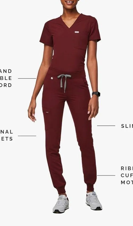 FIGS Set Stylish burgundy scrub with top and jogger pants nurse scrubs - Image 16