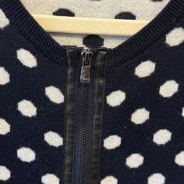 Ann Taylor Navy White Polka Dot Zip Front Cardigan Sweater Cashmere Blend Medium - Image 5