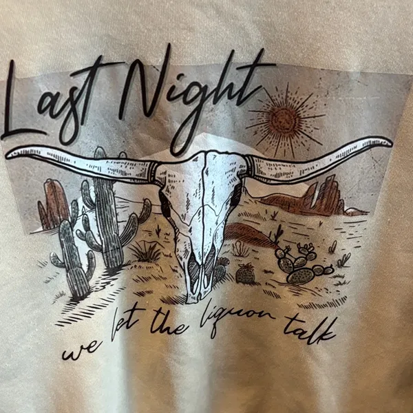 Beige Graphic Sweatshirt with Bull Skull Design and Morgan Waller Lyrics - Image 2