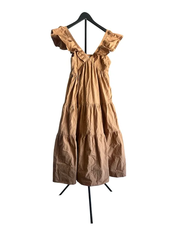 TCEC Ruffle V-Neck Tiered Maxi Dress in Camel - Image 4