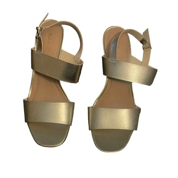Old Navy  metallic gold sling back block heel sandals - Image 2
