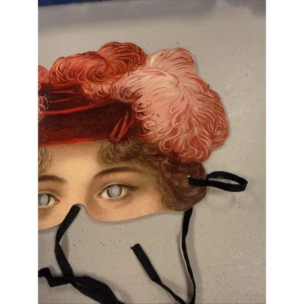 Lady‎ with Red Feathered Hat, Diecut Paper Mask, Halloween/Masquerade/Costume - Image 3