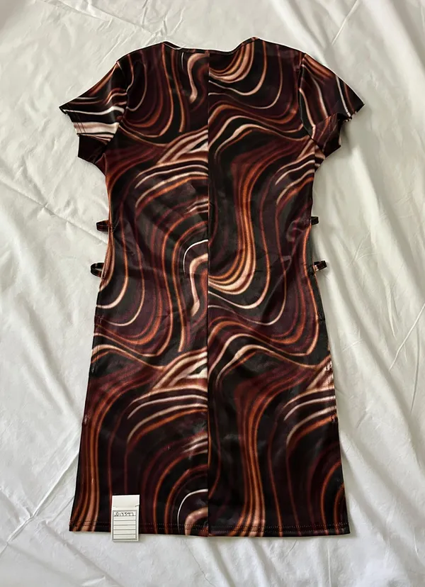 Vintage Y2K Brown Techno Wave Strappy Dress Coverup Size Medium - Image 8