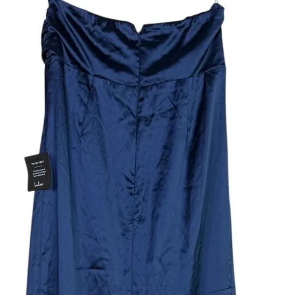 NWT Lulus Memorable Entrance Strapless Satin Pleated Maxi Dress L Dark Blue - Image 7
