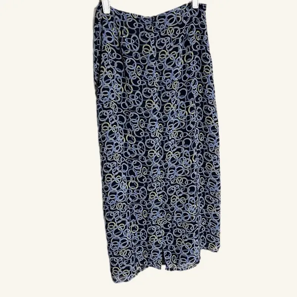Vintage 90s Old Navy Collection Maxi‎ Skirt Navy Blue Ring Print Size 4 Spring - Image 3