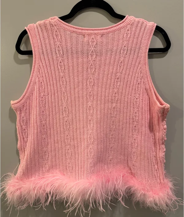 Entro Chunky Knit Sweater Sleeveless Top With Feather Detail Pink - Image 2