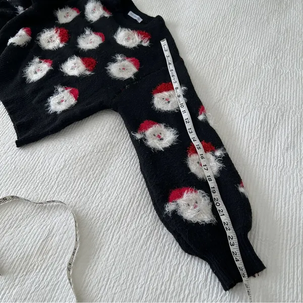 Christmas sweater black crop knit stretch size Small holiday - Image 12