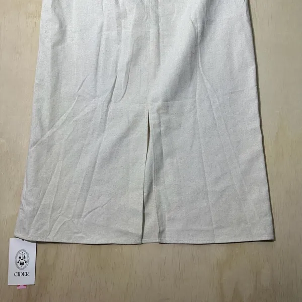 Cider‎ LINEN-BLEND COLLARLESS SOLID SPLIT RUCHED ZIPPER MIDI DRESS - Image 9