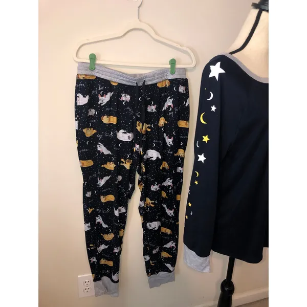 Cuddl Duds Blue Sleeping Dogs Stars Moon Print Pajama Set Size L Cozy Soft - Image 4