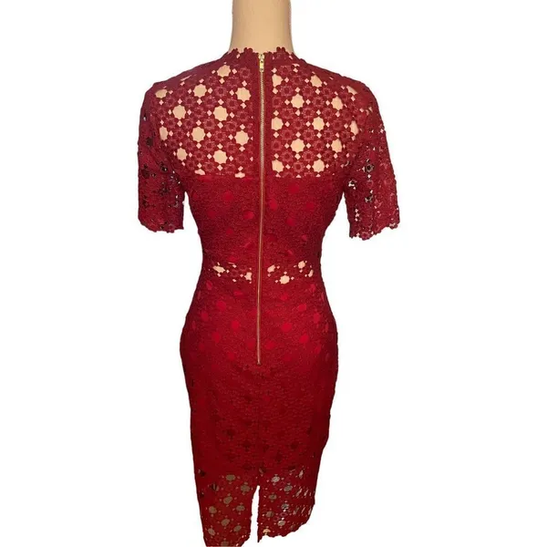 Lulus Burgundy Crochet Laced Bodycon Midi Dress Size S/ Party/ Cocktail/Formal - Image 6