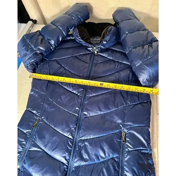 Calvin Klein Chevron-Quilted Packable Down Puffer Coat Blue Size Medium - Image 4