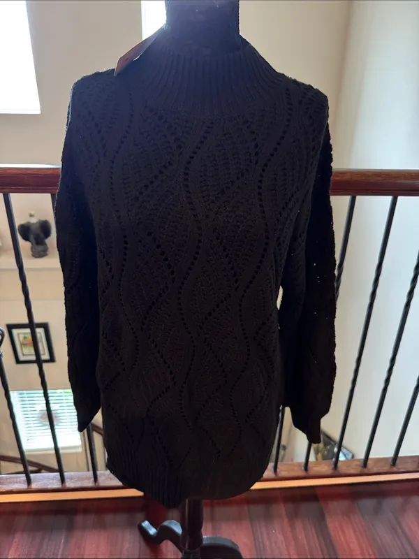 Merokeety NWT Oversized Pullover Crochet Lantern Long Sleeve Mock Neck Casual Loose Tops M - Image 5