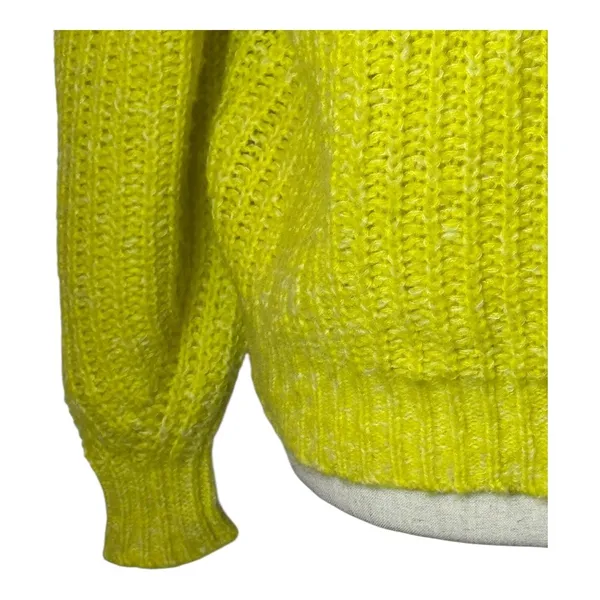 Anthropologie Sweater Women Small Yellow Neon Honore Ribbed Wool Blend Preppy‎ - Image 6