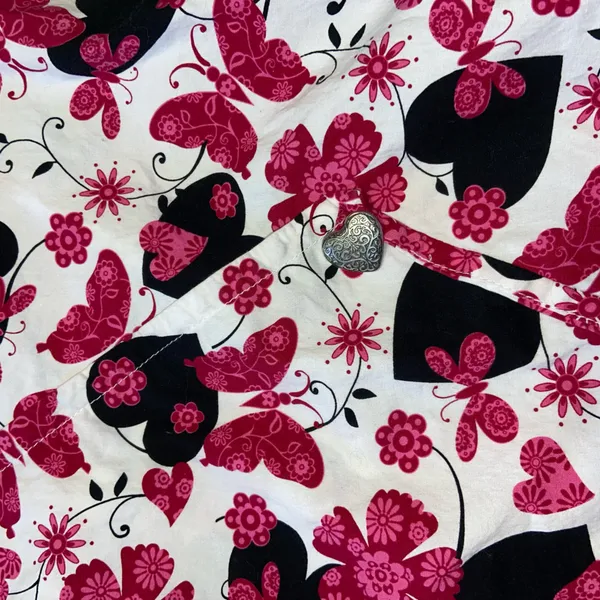 Nurse Mates Pink and Black Floral Women's Scrub Top - Image 2