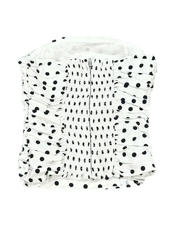 Reformation Polkadot Orion Ruched Strapless White Black Corset Top Size 6 - Image 3