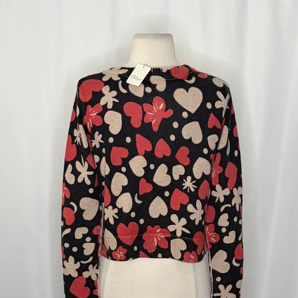 NWT!! FREE PEOPLE Nocturnal Patterned Cardi Black Retro Combo Hearts Floral XS - Image 9