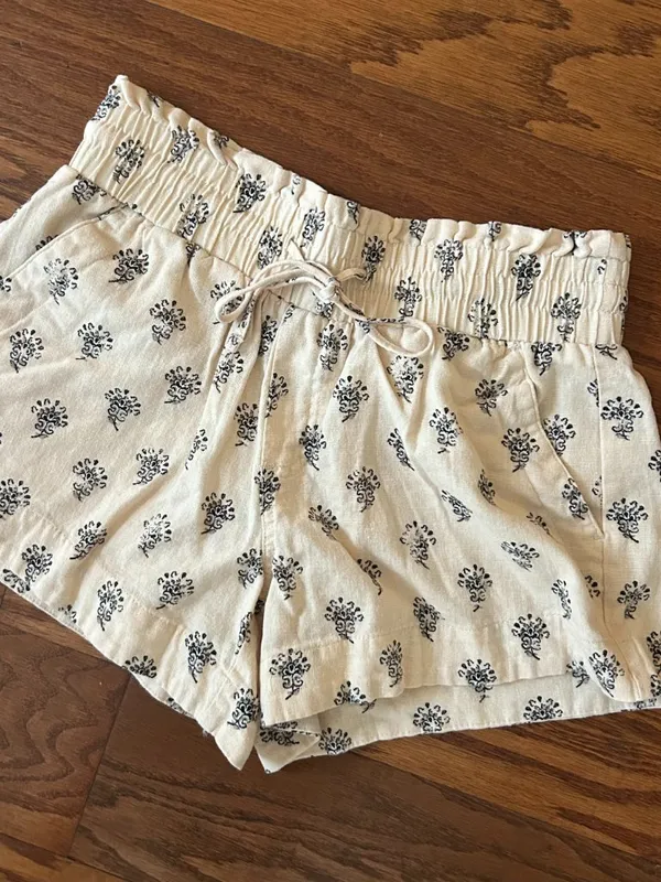 A New Day Linen Blend Paperbag Waist All Over Print Shorts Size XS Boho - Image 3