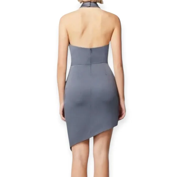 NWT Elliatt Camo Blouson Halter Dress Sz Large Charcoal Gray Asymmetrical Satin - Image 3