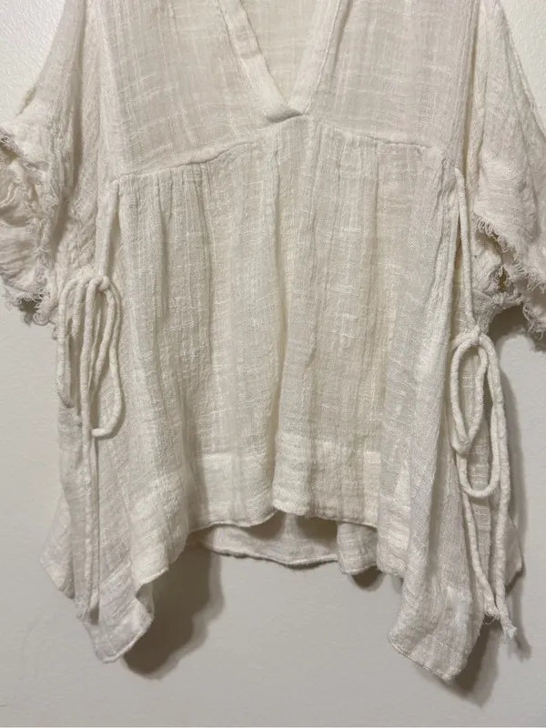 Free People One Gauze Indus Cold Shoulder Blouse Size Small Boho White Top - Image 6