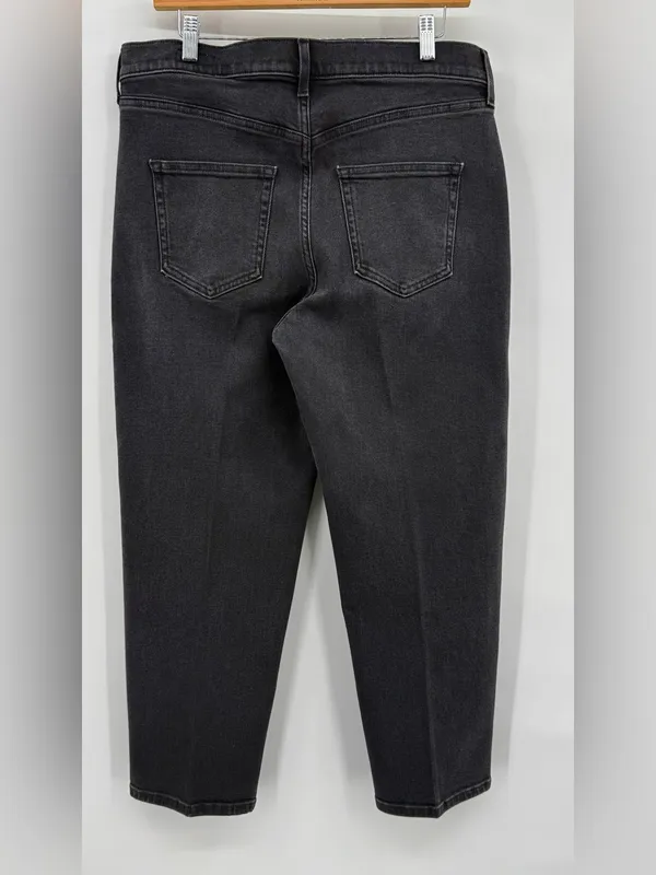 AYR The Beat Cotton High Rise Barrel Leg Ankle Crop Jean Washed Black Size 32 - Image 7