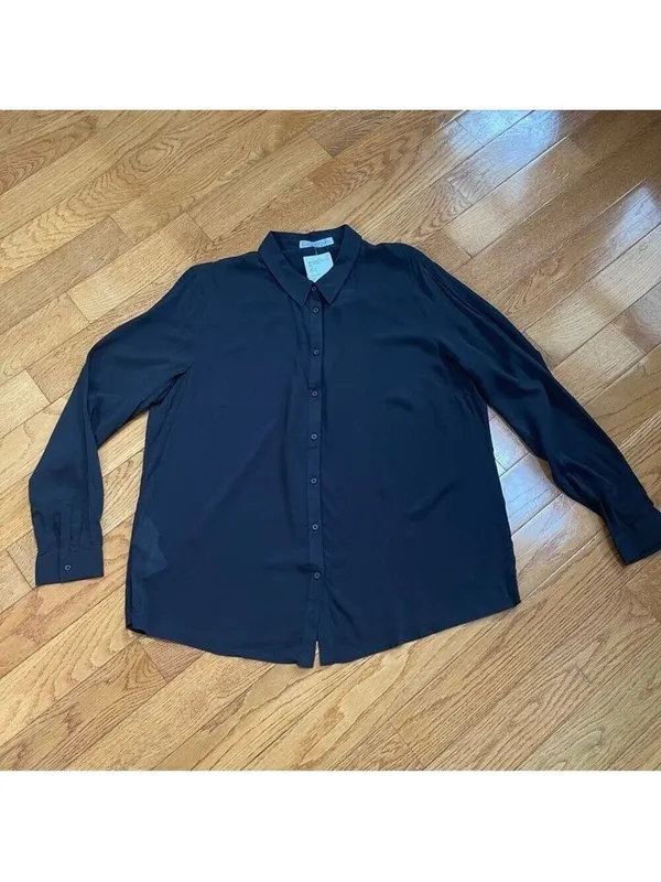 Mango viscose button down long sleeves shirt feather lightweight Black Sz 12 - Image 9