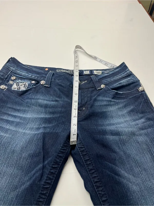 Miss Me Dark Blue Wash Embellished Back Flap Pocket Jeans Boot Womens 31 Denim - Image 9