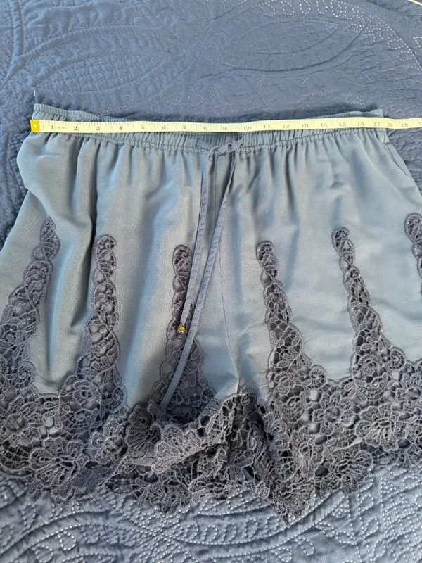 Anthropologie Elevenses Navy Blue Lace Drawstring Linen Shorts Size XL - Image 5