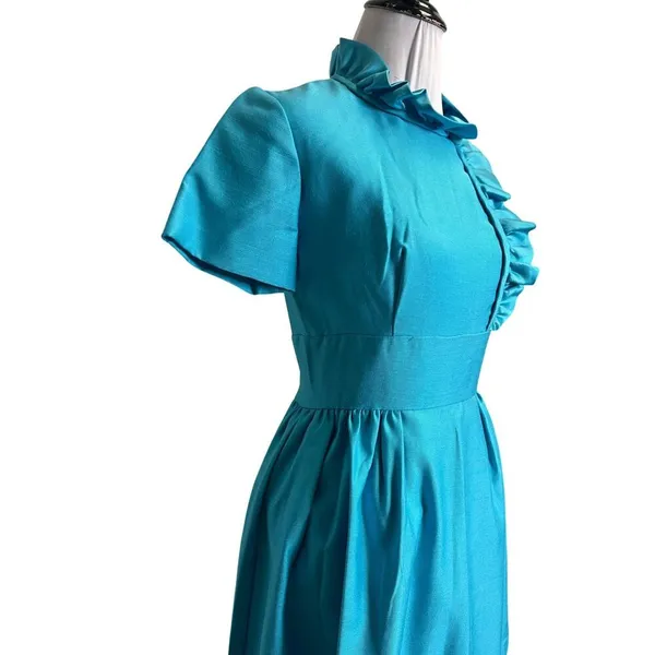 Vintage 1960s Cerulean Blue Emma Domb Gown Romantic Regency Inspired Size 7 - Image 2