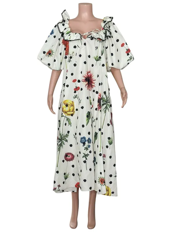 NEW ZOCO. Good Luck Puff Sleeve Dress, Polka Dot Floral, Large - Image 3