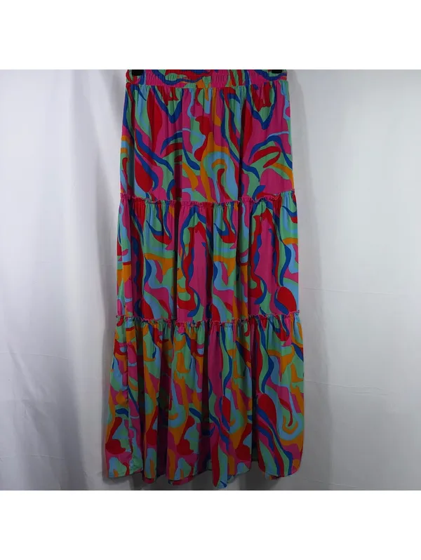 Colorful Abstract Print Tiered Maxi Skirt Size M - Image 5