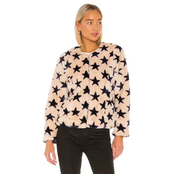 Chaser Faux Fur Star Collarless Jacket Medium - Image 5
