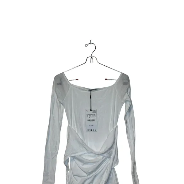 Zara Women‎ Top Semi Sheer Layered Boatneck Long Sleeve White Cotton Small NWT - Image 4