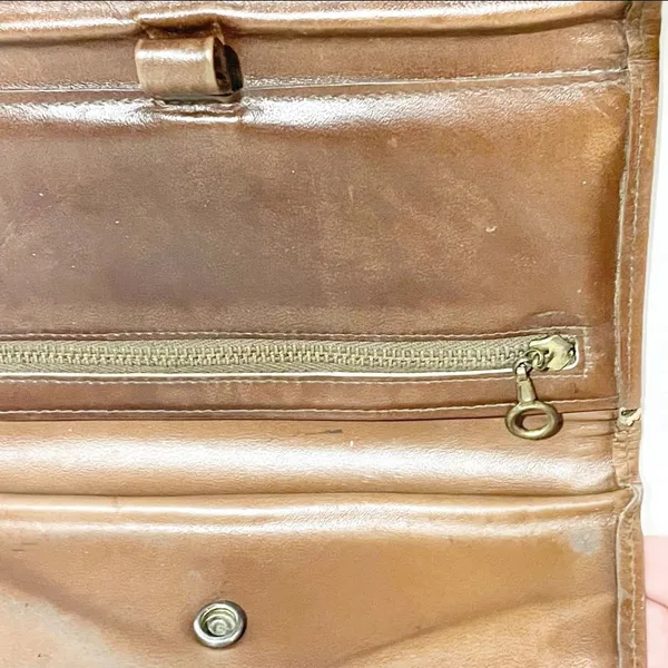 Gucci Vintage Brown Leather Cloth Wallet‎ Check Holder Snap Zipper - Image 6