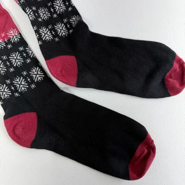 Women's red snowflake stretch‎ knit tall crew socks accessories casual one size - Image 3
