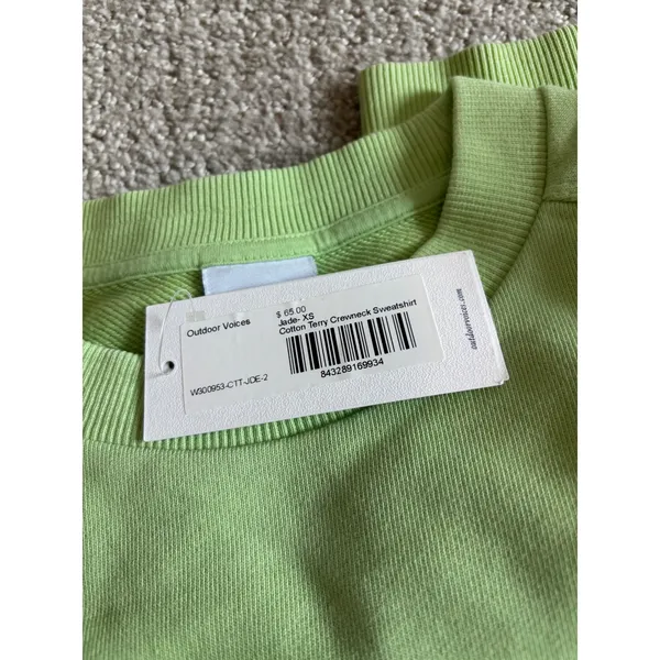 Outdoor Voices Cotton Terry Crewneck Sweatshirt XS Jade Green Raglan Activewear - Image 7