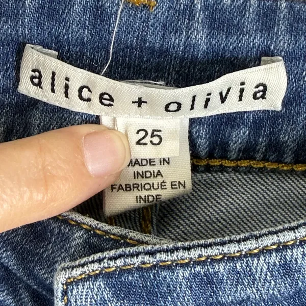 Alice + Olivia Wide Leg Jeans Blue Denim Boho Embroidered Pom‎ Pom Hem Size 25 - Image 2