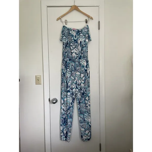 Lilly Pulitzer Ailsie Strapless Jumpsuit Romper Blue Keep On Trunkin Size Small - Image 3