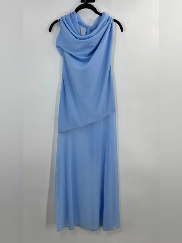 Mare Mare Cowl Neck Sheer Hem Dress Blue Size XS - Image 5
