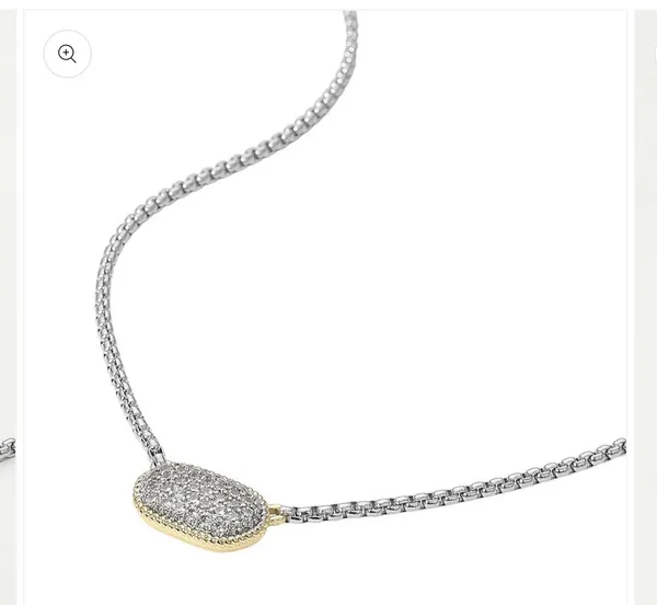 14K Gold Plated Stone Paved Two Tone Pendant Necklace - Image 2