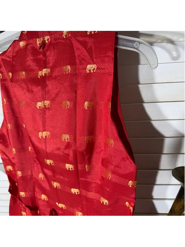 NWOT Thaisilk mod dress red gold elephant sleeveless unique elegant boho costume - Image 3